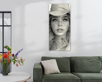 Contours doux : Femme au grand chapeau en dessin au trait sur Artz by Mr.JAi