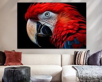Hyperrealistische Rode Papegaai op Zwarte Achtergrond van De Muurdecoratie