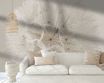 A square with a round fluff ball in rustic colours by Marjolijn van den Berg