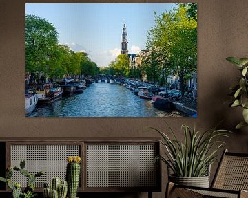 Prinsengracht in Amsterdam met de Westertoren op de achtergrond. sur hassan dibani