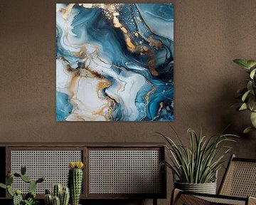 Abstract elegance in blue and gold