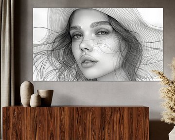 Beauté ondulée : Femme au chapeau en dessin au trait sur Artz by Mr.JAi
