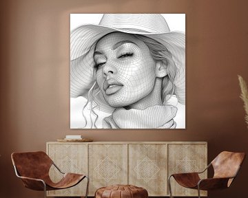 Grille intrigante : Femme au grand chapeau en dessin au trait sur Artz by Mr.JAi