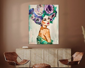 Modern portrait in green and purple