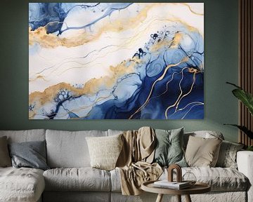 Blauw-witte abstracte compositie van De Muurdecoratie
