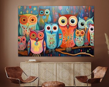 Painting Colourful Owls by ARTEO Paintings