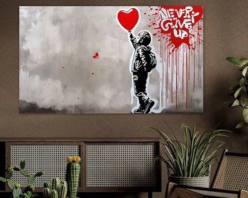 Urban - Jongen met ballon - Geef nooit op - Hommage Banksy van Felix von Altersheim