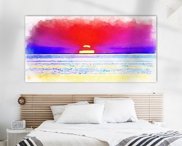 Sunset on the North Sea, Watercolour image by Danny de Klerk