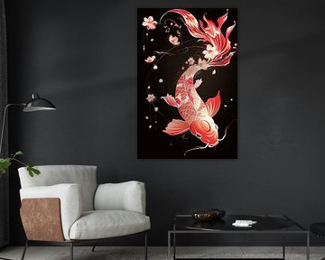 Koi dansant et fleurs de cerisier sur Steinfox Art