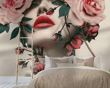 Porträt einer Frau mit Blumen von Steinfox Art