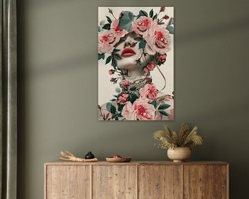 Portret van een vrouw met bloemen van Steinfox Art