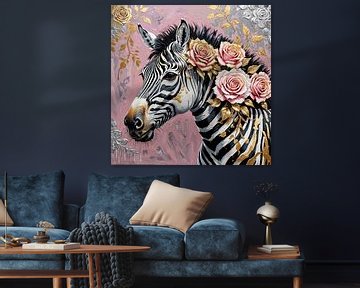 Zebra en Rozenpracht van Retrotimes