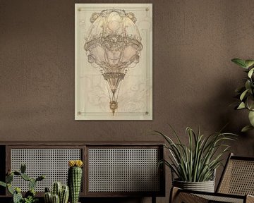 Tekening, Luchtballon -2 van Peter Pen Tekeningen en Aquarel schilderijen