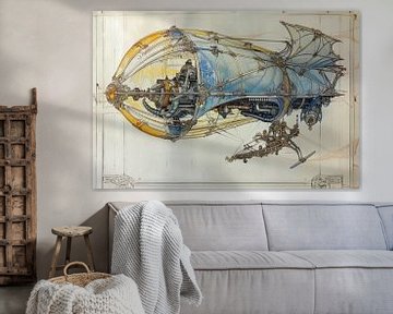 Tekening, zeppelin -3 van Peter Pen Tekeningen en Aquarel schilderijen
