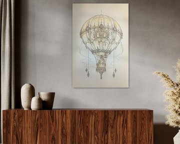 Tekening, Luchtballon -4 van Peter Pen Tekeningen en Aquarel schilderijen