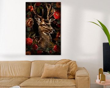 Graceful stag surrounded by flowers by Steinfox Art