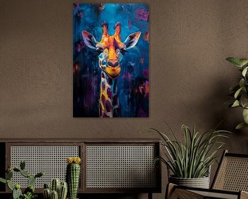 Vrolijke Hoogtepunten - Giraffe in Kleurrijke Abstractie van Eva Lee