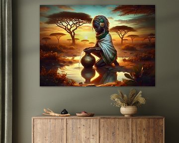 Afrikaans meisje giet water in een calabas van Eye on You