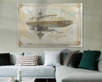 Tekening, zeppelin -7 van Peter Pen Tekeningen en Aquarel schilderijen