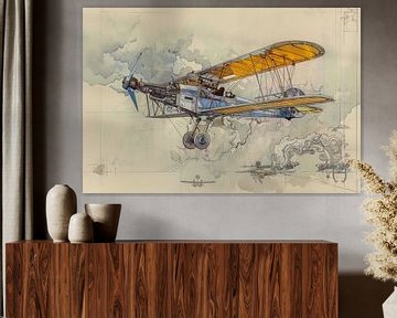 Tekening, vliegtuig -2 van Peter Pen Tekeningen en Aquarel schilderijen