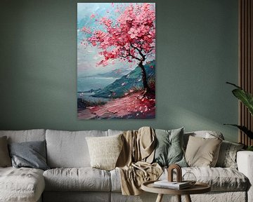 Roze Schilderij | Boom Schilderij | Bloesem Schilderij van AiArtLand