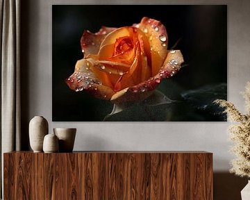 Rose with water droplets in close-up by Art & Soul Creations