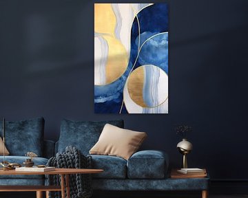 Abstract schilderij in blauw, wit en goud van Art & Soul Creations