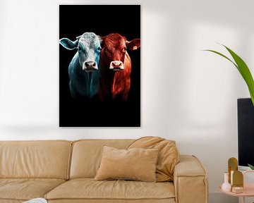 Twee koeien in minimalistische stijl van De Muurdecoratie