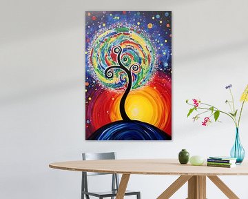 Minimalistisch schilderij met boom en zon van Art & Soul Creations