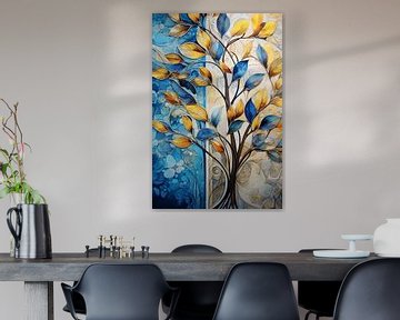 Abstracte Boom in Levendige Blauw en Geeltinten van Art & Soul Creations