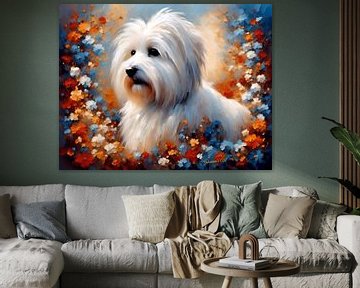 Vang de charme van de Coton de Tulear: Origineel hondenportret door Johanna's Art van Johannas Art Creations