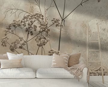 Large umbel flowers in Japandi style. by Japandi Art Studio