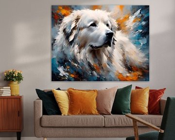 Beschermer van de bergtoppen: Een majestueus portret van een grote Pyreneese hond van Johannas Art Creations