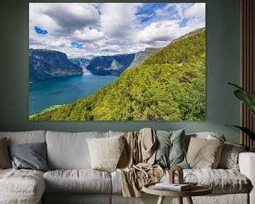 Uitzicht vanaf Stegastein over de Aurlandsfjord in Noorwegen van Rico Ködder