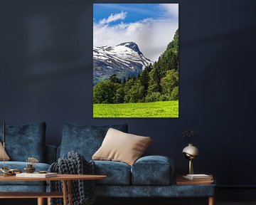 Mountain with snow near Fjærland in Norway by Rico Ködder