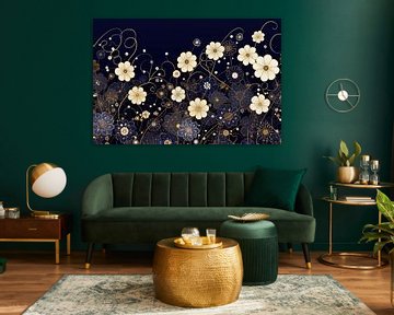 Verschnörkelte Blumen auf dunklem Hintergrund von Whale & Sons