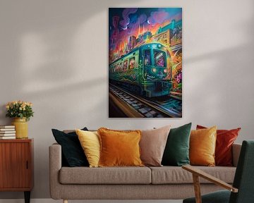 Trein door stedelijke tunnel van Art & Soul Creations