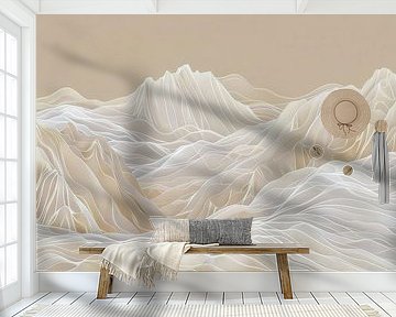 Moderne Wandkunst: Zarte Berglandschaft in Beige von Vlindertuin-Art