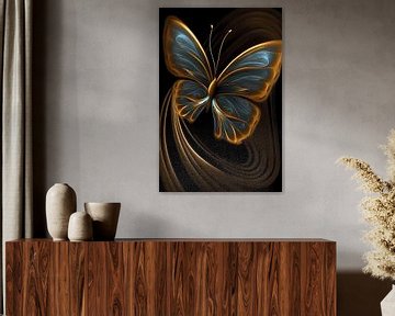 Abstracte Vlinder in Gouden Schittering van De Muurdecoratie