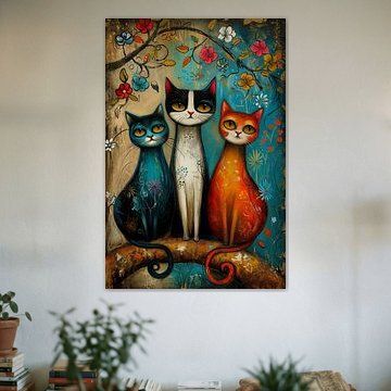 Chats et fleurs colorés sur Preet Lambon