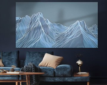 Moderne Muurkunst: Berglandschap in blauwgrijs van Vlindertuin-Art