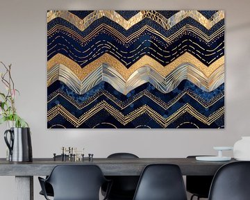 Gewellter Chevron in Blau und Gold von Whale & Sons