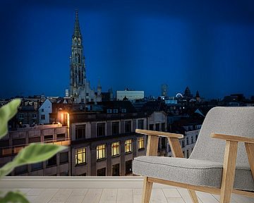 Stadszicht over Brussels oude stad blauwe uurtje van Werner Lerooy