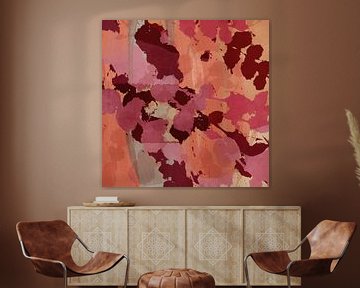 Abstract botanisch in roze, wijnrood, terracotta. van Dina Dankers