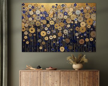 Abstracte Bloemen in Goud en Blauw van Whale & Sons