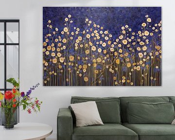 Gouden Bloemen tegen een Blauwe Hemel van Whale & Sons