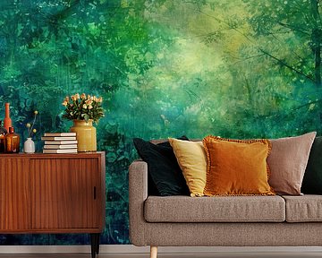 Green Serenity - Abstract painting in deep forest green and mint green by Joriali Abstract