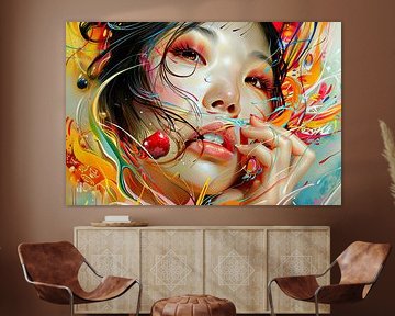 Japanische Frau Airbrush bunt