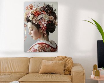 Geisha malt Blumen ins Haar