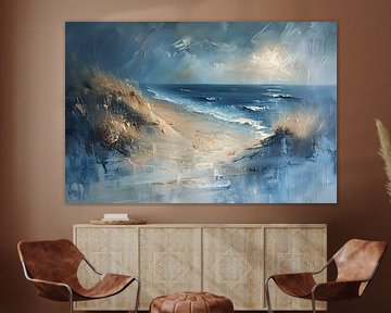 Schilderij Zee en Strand | Zee Schilderij | Schilderij Blauw van AiArtLand